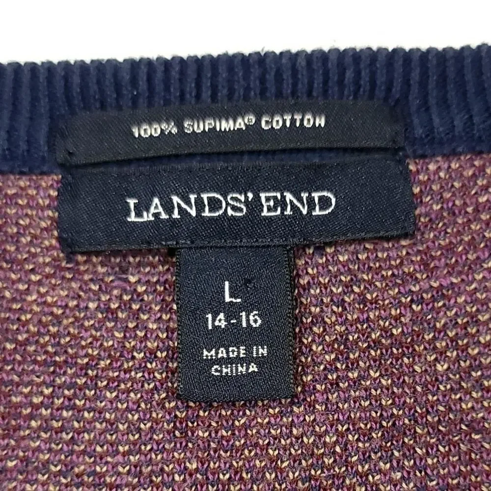 Lands' End Supima Pocket Cardigan Purple Sno Heather Tapestry Size Large 14 -16 - Picture 3 of 4